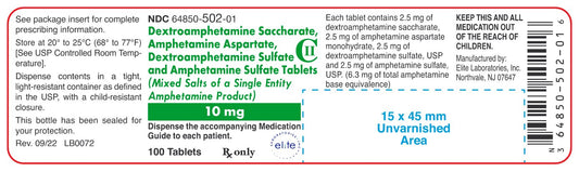 Dextroamphetamine Sulfate and Amphetamine Sulfate Tablets 10mg 100ct (CII)