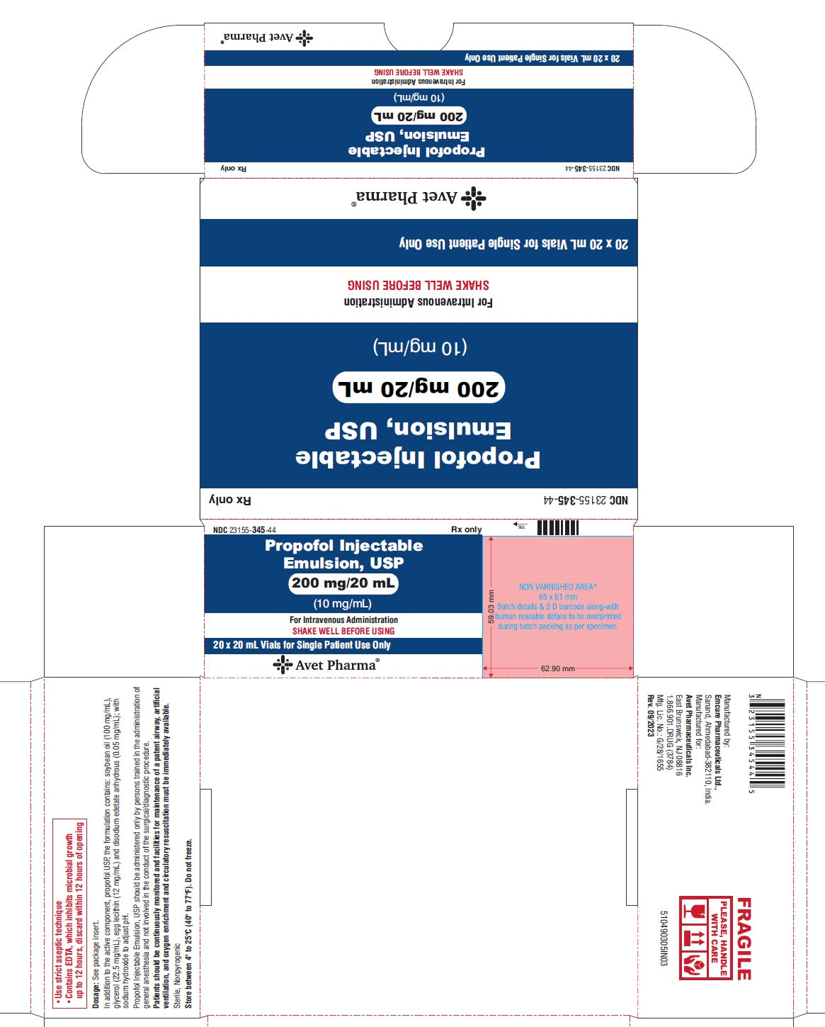 Propofol Inj. Emulsion 200mg/20mL 20ct