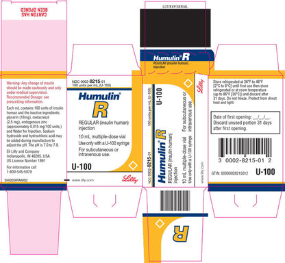 Humulin R Insulin MDV 100u/mL, 10mL Vial