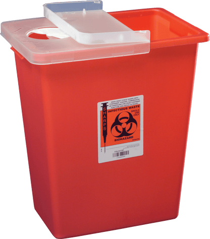 SharpSafety™ Sharps Container with Hinged Lid, 8 Gallon, Red