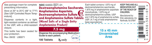 Dextroamphetamine Sulfate and Amphetamine Sulfate Tablets 7.5mg 100ct (CII)