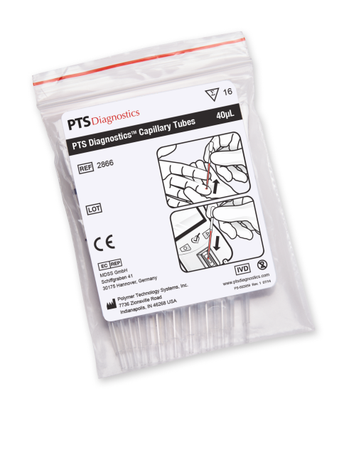 PTS Diagnostics Capillary Tube, 40uL, Glass Tube w/Plastic Bulb