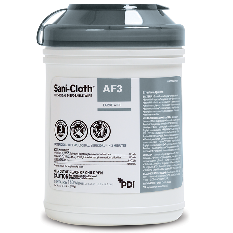 Sani-Cloth® AF3 Germicidal Disposable Wipes, 6" x 6¾", 160 Wipes/Canister