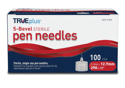 TRUEplus® Sterile, 5 Bevel Pen Needles, 29g, 12.7mm (1/2 inch)  (S8490)