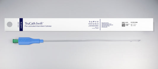 TruCath Swift™ Pre-lubricated Intermittent Catheter, 14 FR, 16'' Length TruProtect® Grip Coude