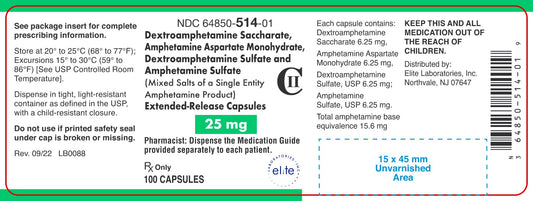 Dextroamphetamine Sulfate and Amphetamine Sulfate ER Capsules 25mg 100ct (CII)