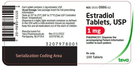 Estradiol 1mg Tablets 100ct
