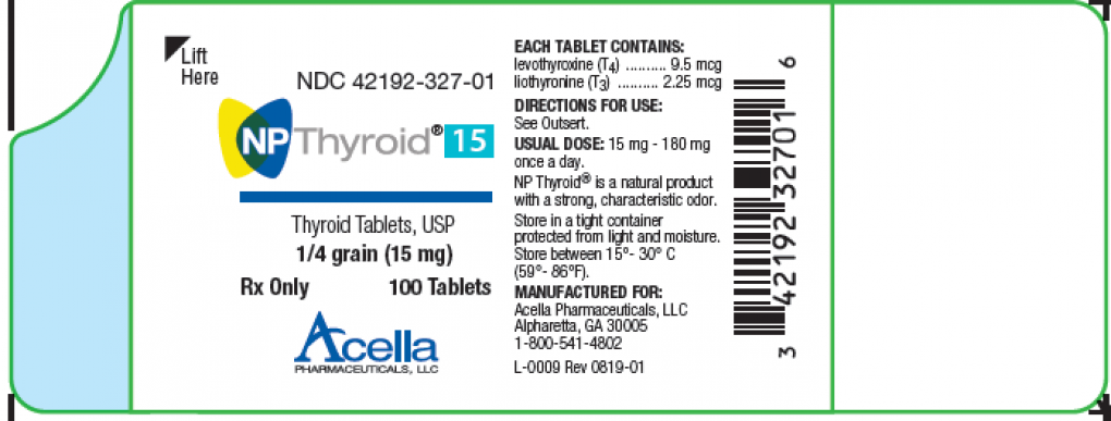 NP Thyroid 15mg (1/4th grain), 100ct bottle