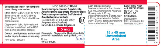 Dextroamphetamine Sulfate and Amphetamine Sulfate ER Capsules 5mg 100ct (CII)