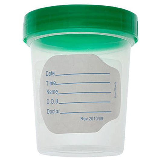 Specimen Containers, Sterile,Latex-Free, 4oz with Lid, Patient Label