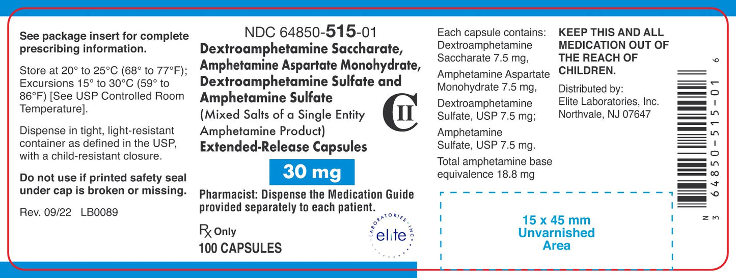 Dextroamphetamine Sulfate and Amphetamine Sulfate ER Capsules 30mg 100ct (CII)