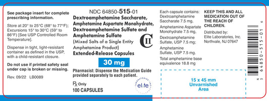 Dextroamphetamine Sulfate and Amphetamine Sulfate ER Capsules 30mg 100ct (CII)