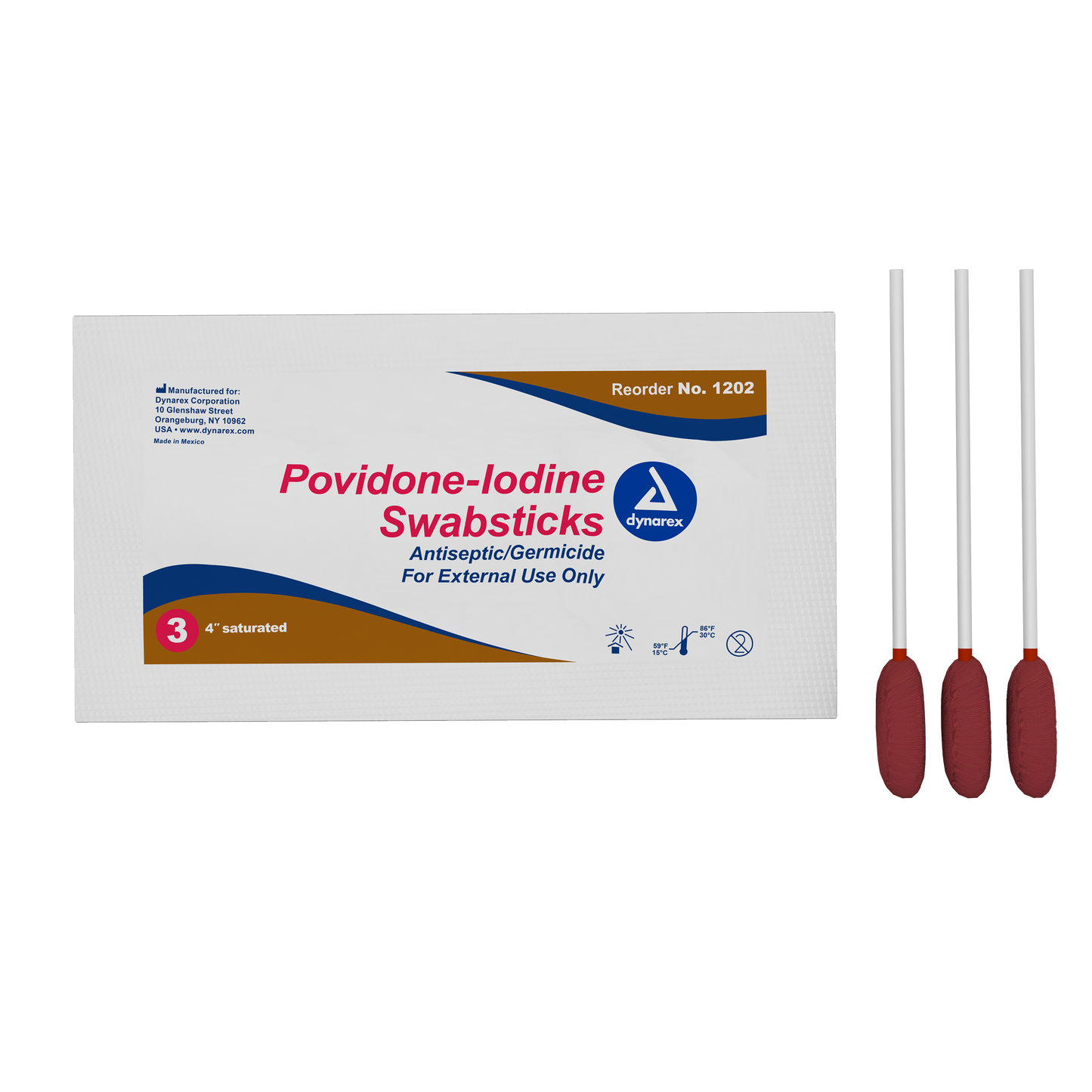 Povidone-Iodine (PVP) Swabsticks, 3 per packet