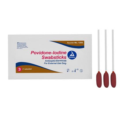 Povidone-Iodine (PVP) Swabsticks, 3 per packet