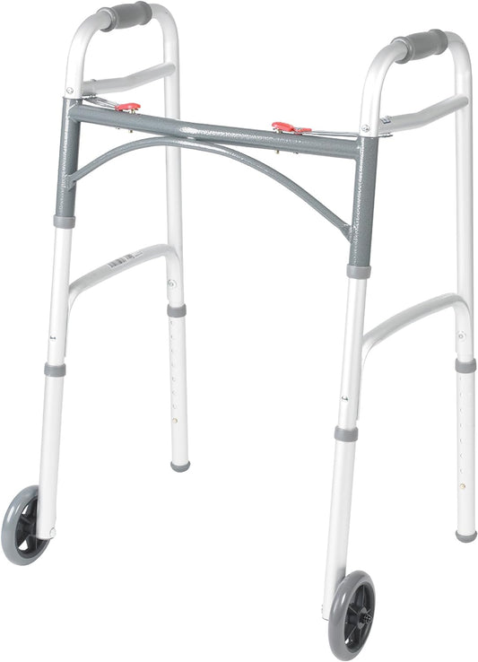 Deluxe Folding Walker, Two Button With 5" Wheels, Each