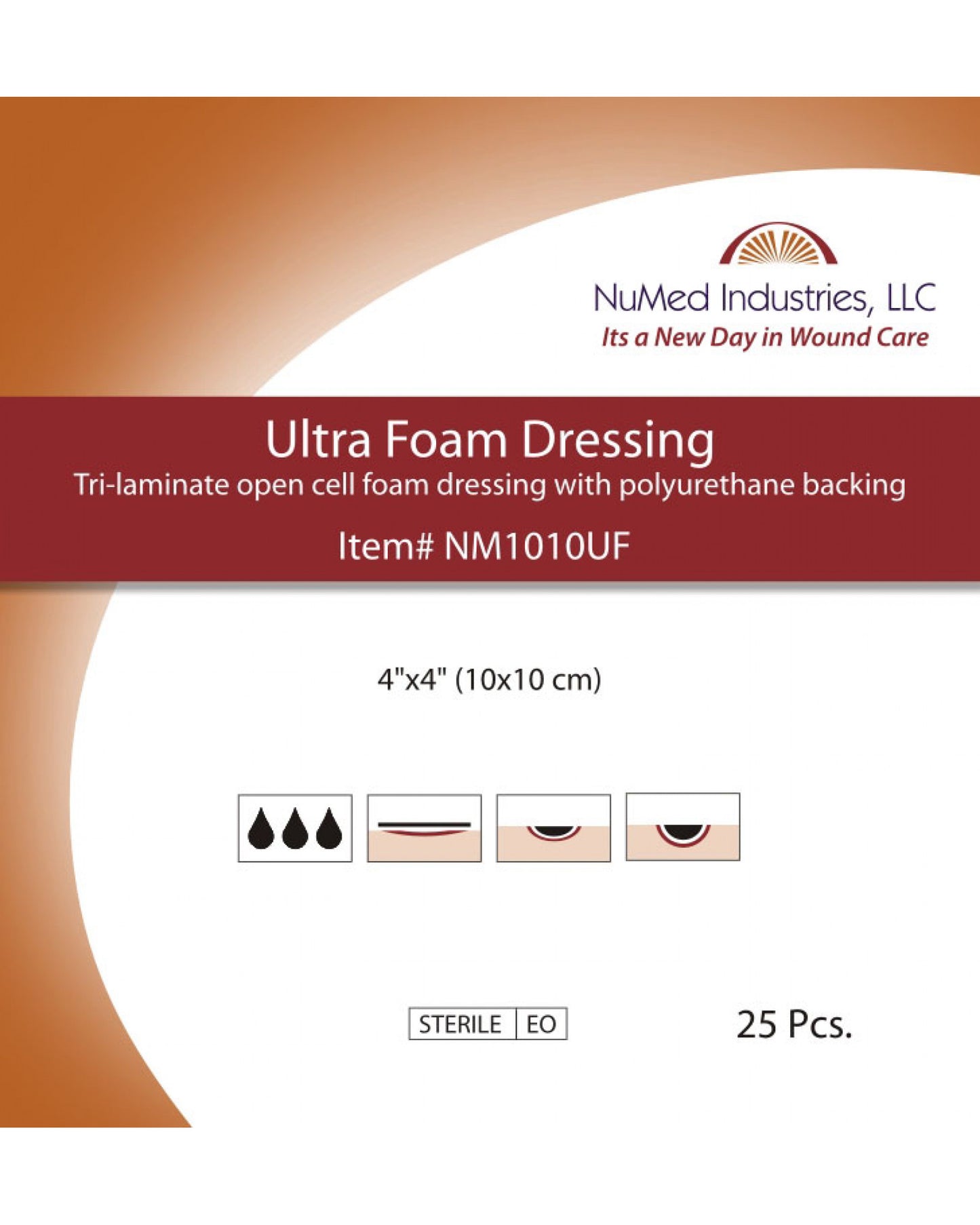 NuMed Ultra Foam Dressing 4" x 4", 25/Bx, 12 Bx/Cs