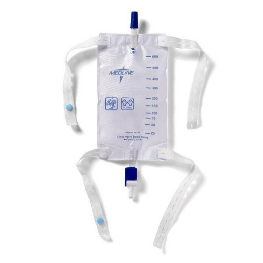 Urinary Leg Bag w/Twist Valve, Elastic Straps, 18" Extension Tubing, 600mL