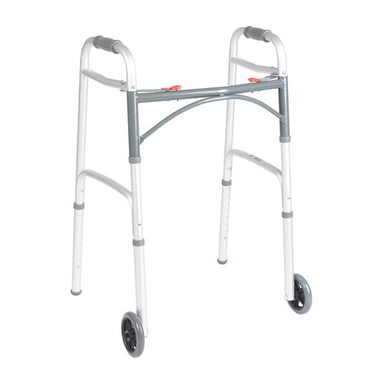 Deluxe Folding Walker, Two Button With 5" Wheels, 4/Case