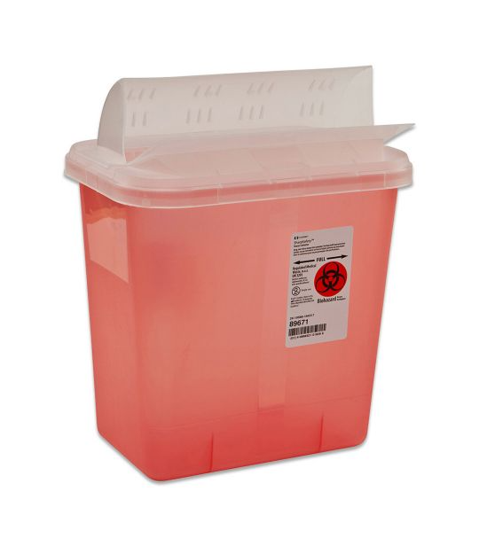 Sharp Rim Container SharpSafety™ Sharps Container with Horizontal Drop Opening Lid, 2 Gall ...