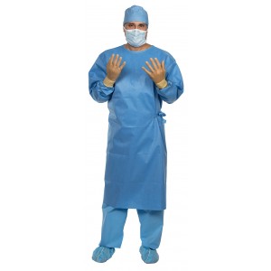 Disposable Non-Reinforced Surgical Gown w/Towel, XL, Unisex, AAMI Level 3, Sterile Blue