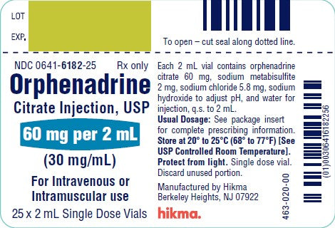 Orphenadrine Citrate Inj. 30mg/mL SDV 2mL 25/bx