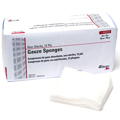 Gauze Sponge, Non-Sterile, Woven, 4" x 4", 12-Ply