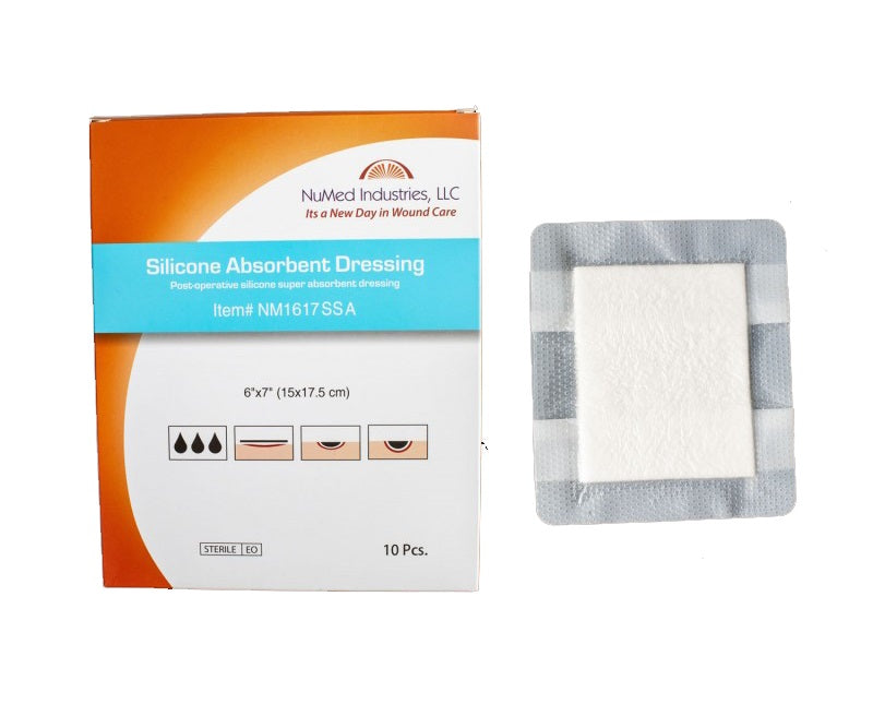 NuMed Post-Op Silicone Absorbent Dressing, 6" x 7", 10/Bx, 10 Bx/Cs