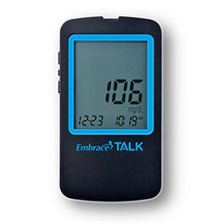 Embrace® TALK™ Blood Glucose Meter Only, 2 AAA Batteries, Carrying Case, Log Book, Instructions