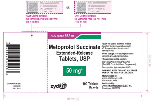 Metoprolol Succinate ER 50mg tabs, 100ct bottle