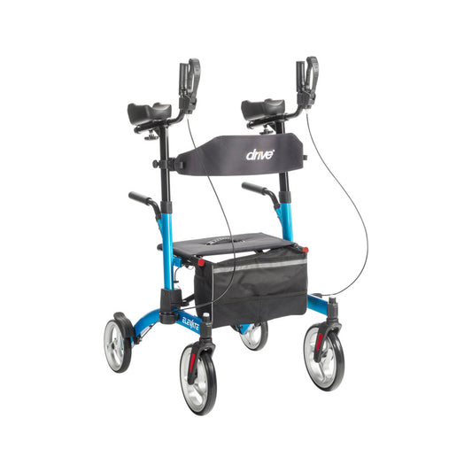 Elevate Upright Walker w/Seat, Padded Armrests and Upright Handle Adjust to 44", Blue
