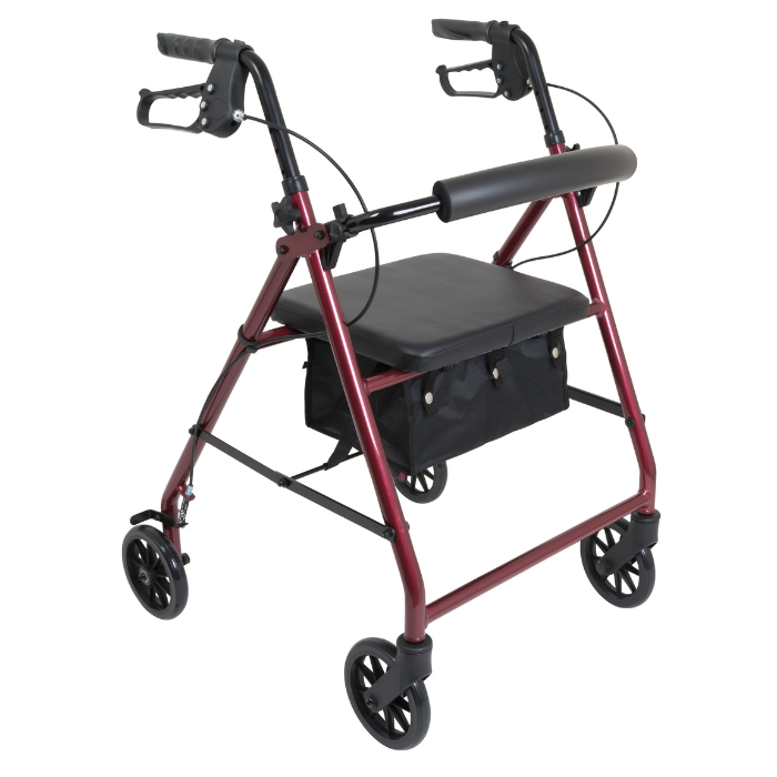 ProBasics Aluminum Rollator with Padded Seat and 6" Wheels, Burgundy