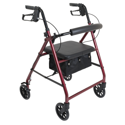 ProBasics Aluminum Rollator with Padded Seat and 6" Wheels, Burgundy