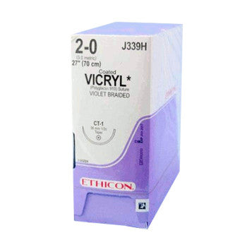 Ethicon Vicryl™ (Polyglactin 910) Suture, 2-0, 27", Violet Braided, 1/2 Circle, Needle CT-1