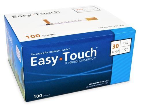 EasyTouch® U-100 Insulin Syringes, 1 cc,  30G  x 1/2"