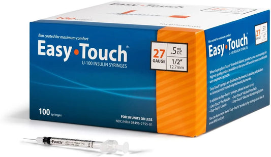 EasyTouch® U-100 Insulin Syringes, .5cc,  27G x ½"