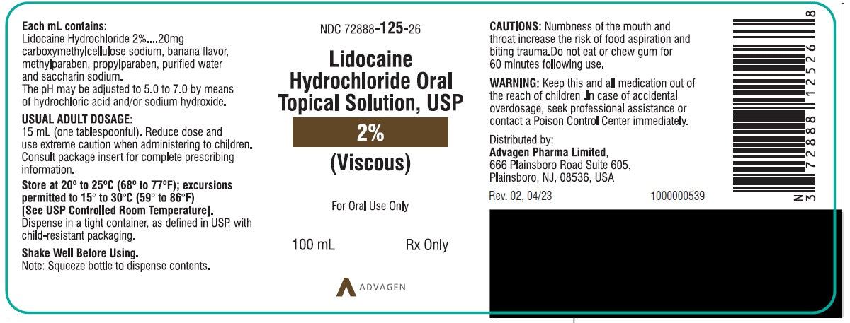 Lidocaine Oral Topical Solution, USP (Viscous) 2%, 100mL