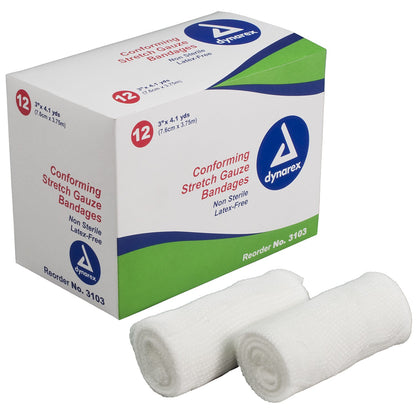 Conforming Stretch Gauze Bandage Roll, 3" x 4.1 yds, Non-Sterile, 12 Rolls/Box