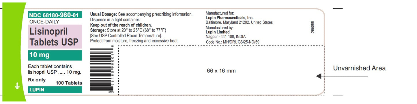 Lisinopril 10mg Tablets 100ct