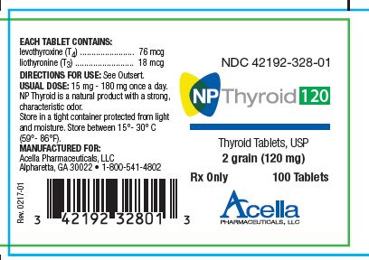 NP Thyroid 120mg Tablets (2 grain), 100ct Bottle