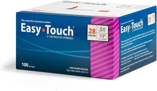 EasyTouch® U-100 Insulin Syringes, .5cc,  28G x ½"