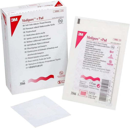 3M™ Medipore™ +Pad Soft Cloth Adhesive Wound Dressing, 3 1/2" x 4", Pad Size 1 3/4" x 2 3/8"