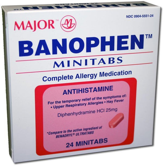 Banophen Mini-tabs, Diphenhydramine HCI Antihistamine 25mg Tabs, 24/Box