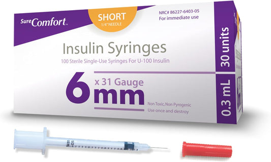 SureComfort™ Insulin Syringes, 3/10cc, 31G x 1/4", 6mm