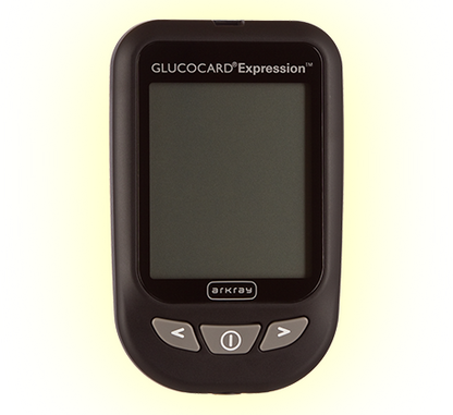 GLUCOCARD® Expression™ Audible Blood Glucose Monitoring System, Promo, Meter, 2 Alkaline AAA Batteries, User & Quick Reference Guide, Carrying Case, Self-testing Logbook