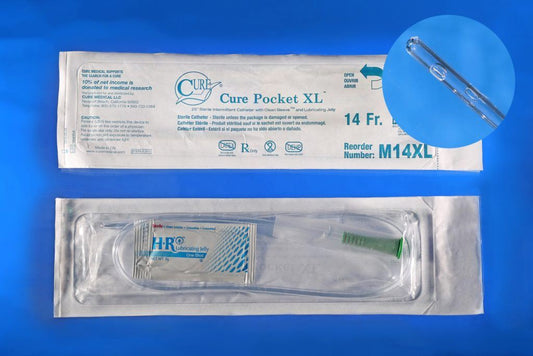 Cure Medical® Male Pocket Catheter with Straight Tip and Lubricant, 25", 14Fr     A4351