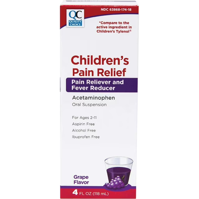 Acetaminophen, Children's Pain & Fever Oral Suspension, Grape, 4oz