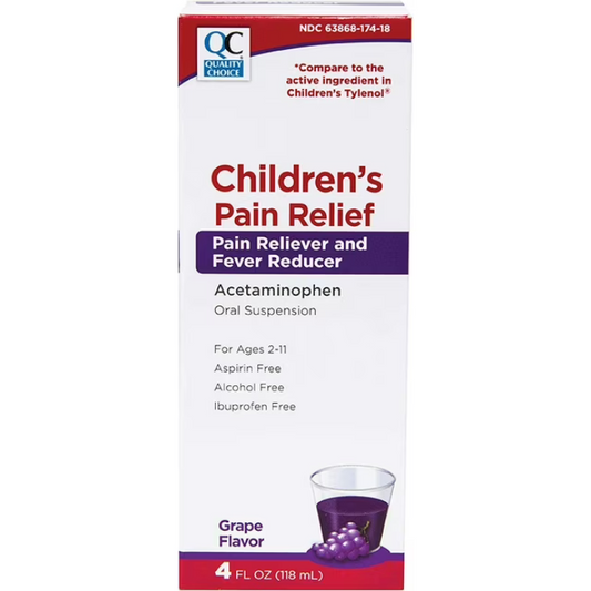 Acetaminophen, Children's Pain & Fever Oral Suspension, Grape, 4oz