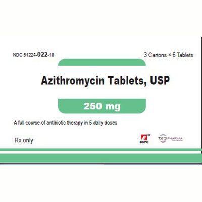 Azithromycin 250mg Tablets, 3x 6ct Blister Card
