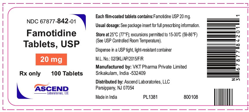 Famotidine 20mg, 100ct Tabs