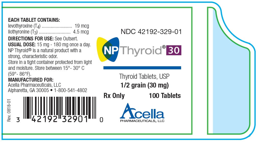 NP Thyroid 30mg Tablets(1/2 grain), 100ct Bottle